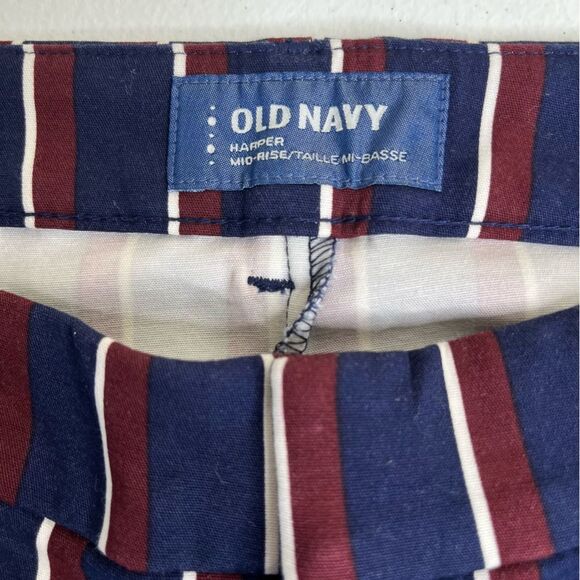 Old Navy Harper Stovepipe Navy Burgundy Stripe Mid Rise Cropped Pants Women 8 - Picture 9 of 14